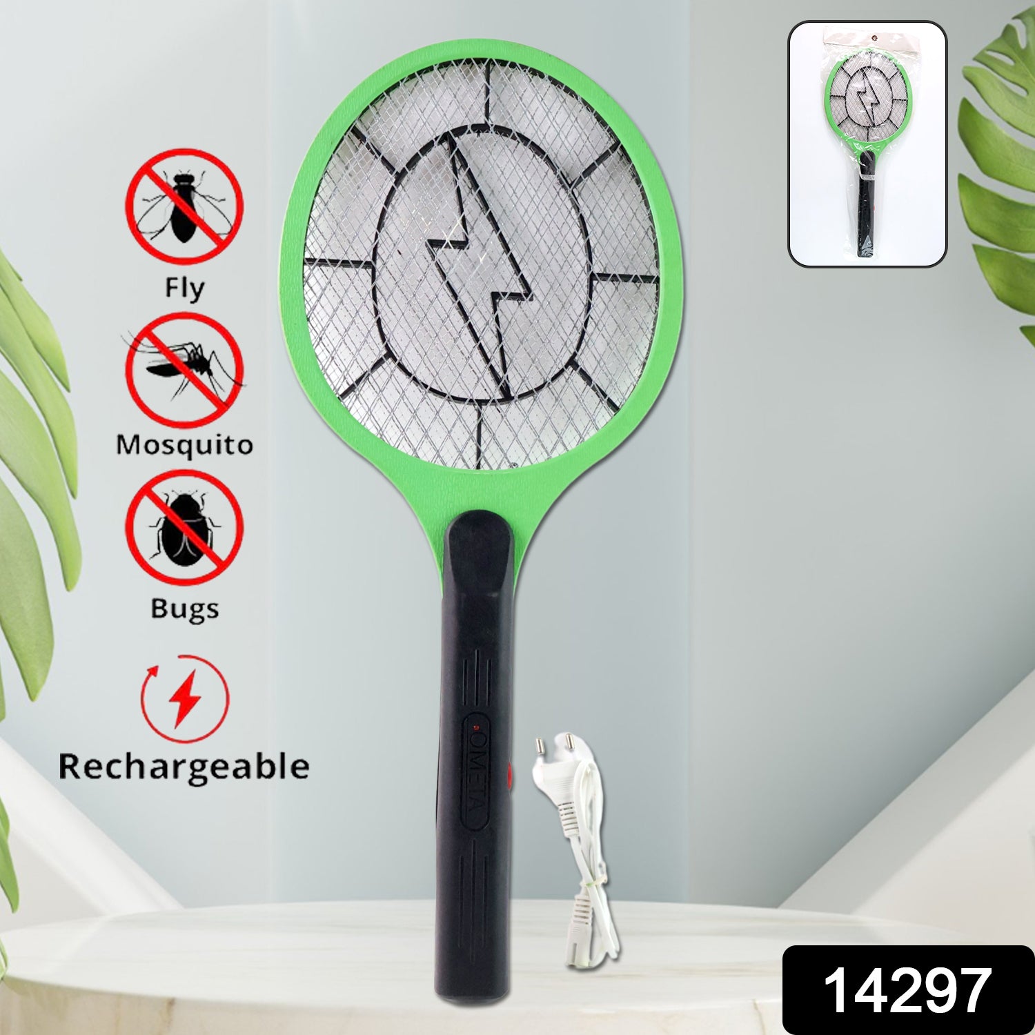 Green Rechargeable Electric Mosquito Killer Racket With Cable Green Rechargeable Electric Mosquito Killer Racket With Cable